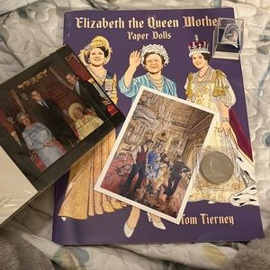 £5 Coin, Stamps, Post Card, Queen Mother Thimble, Queen Mother Paper Doll Book
